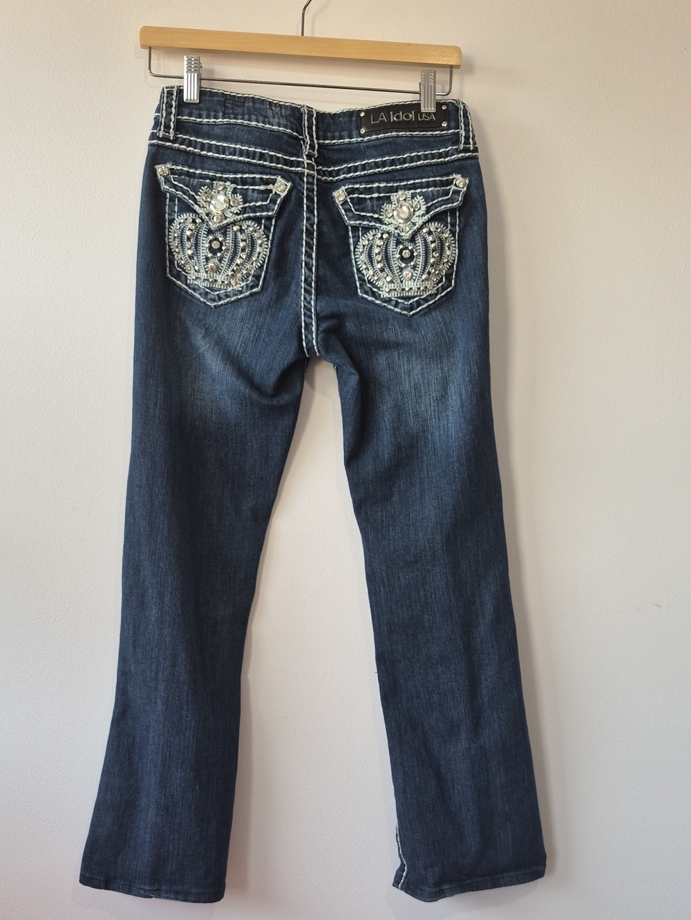 LA IDOL RHINESTONE EMBELLISHED BOOT CUT JEANS